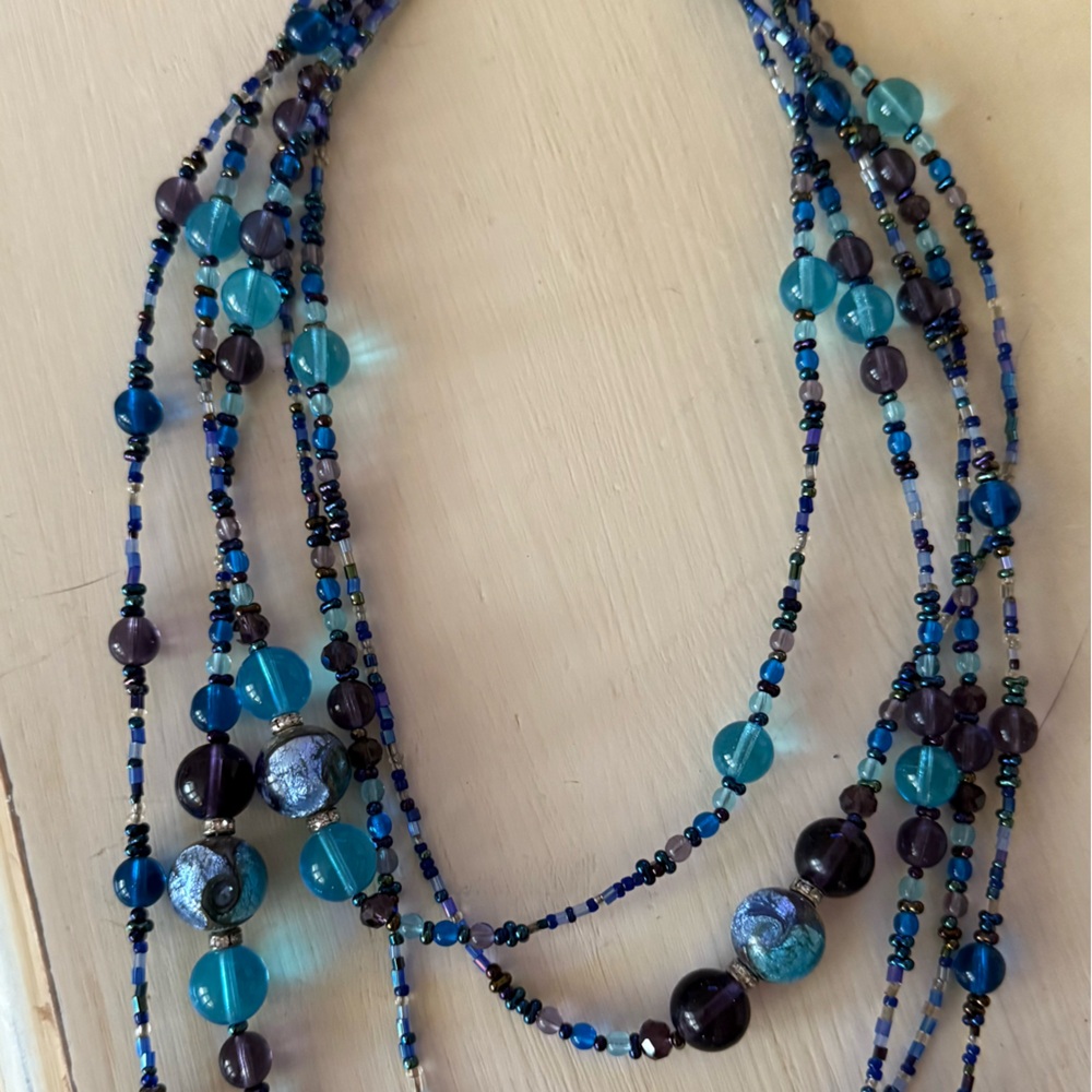 Multi-Colored Glass Bead Multi Strand Necklace - image 1